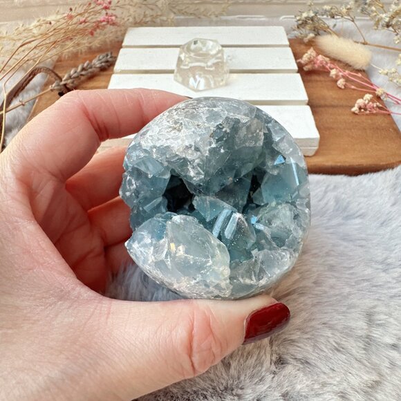 Beautiful Celestite Raw Crystal Cluster Sphere - Picture 1 of 10
